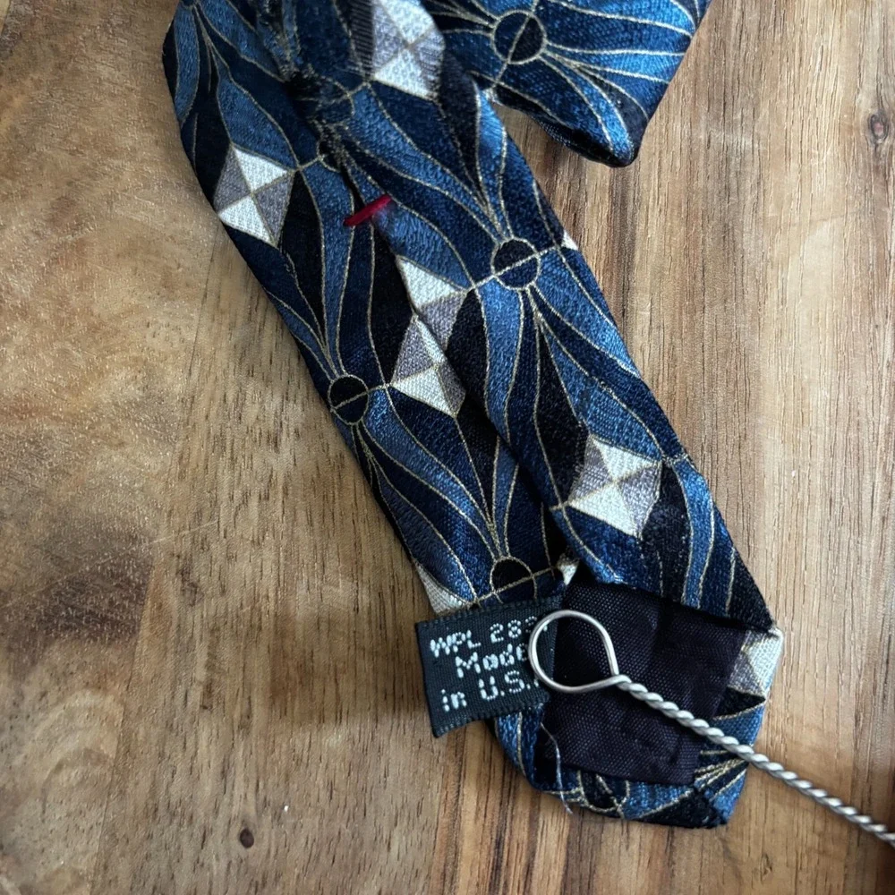 Zylos George Machado Men's Necktie Blue Black Diamond Pattern Italian Silk W4